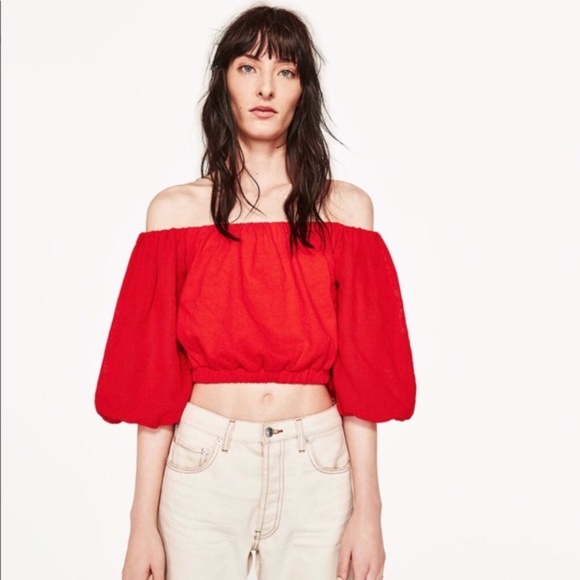 Zara Tops - Zara Red/Orange Off The Shoulder Crop Top